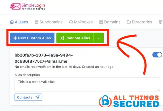 How to create alias in SimpleLogin