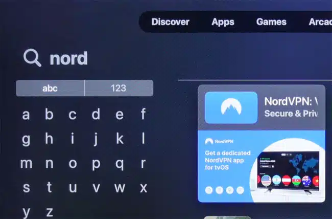 NordVPN app on Apple TV