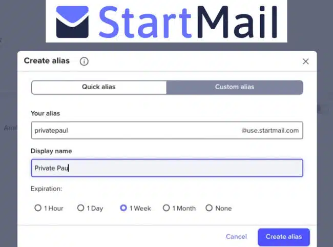 StartMail email with unlimited aliases