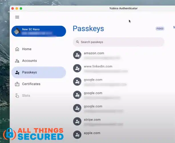 Passkeys stored on a Yubikey